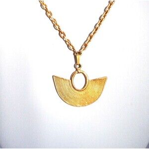 Half Circle Pendant Necklace Gold Tone